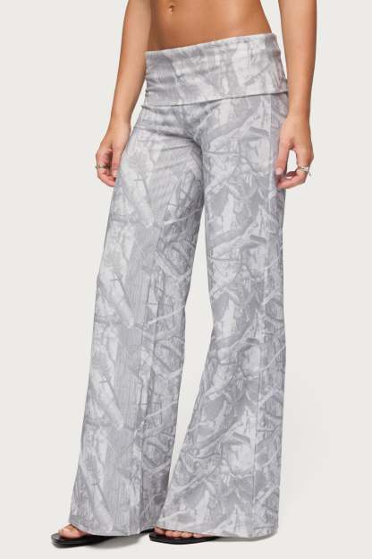 Cammy Wide Leg Foldover Pants - GRAY