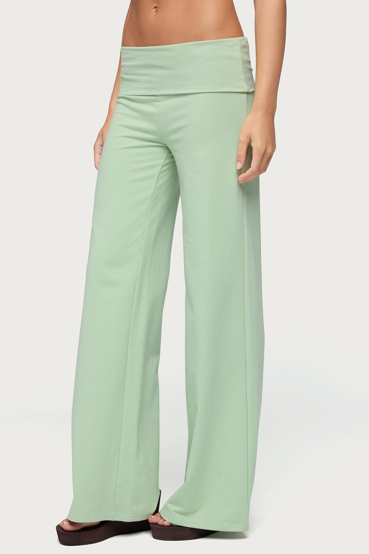 Cammy Wide Leg Foldover Pants - GREEN