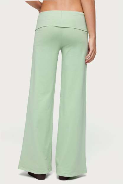 Cammy Wide Leg Foldover Pants - GREEN