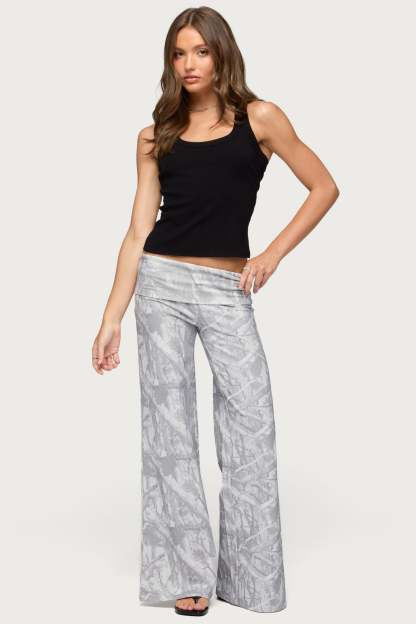 Cammy Wide Leg Foldover Pants - GRAY