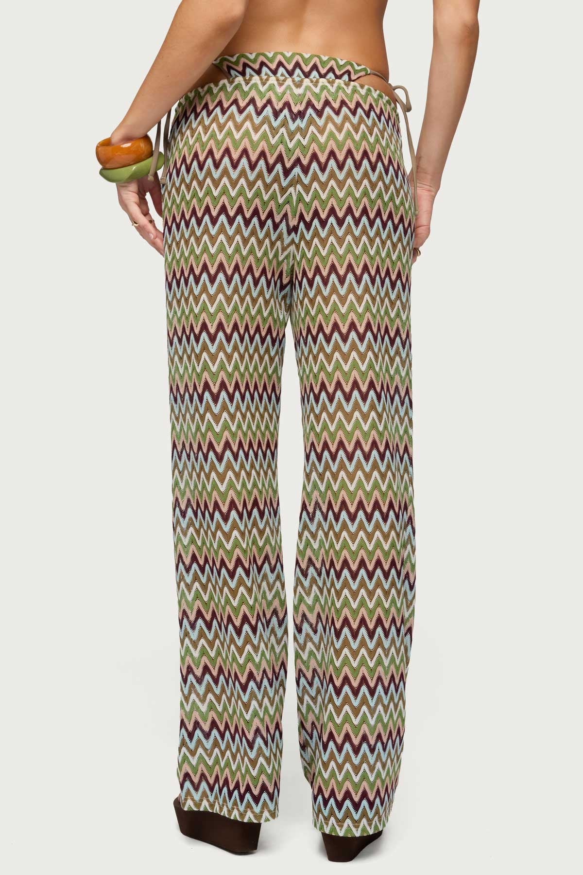 Mindee Zigzag Crochet Pants - OLIVE
