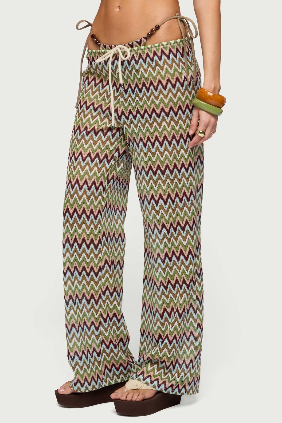 Mindee Zigzag Crochet Pants - OLIVE