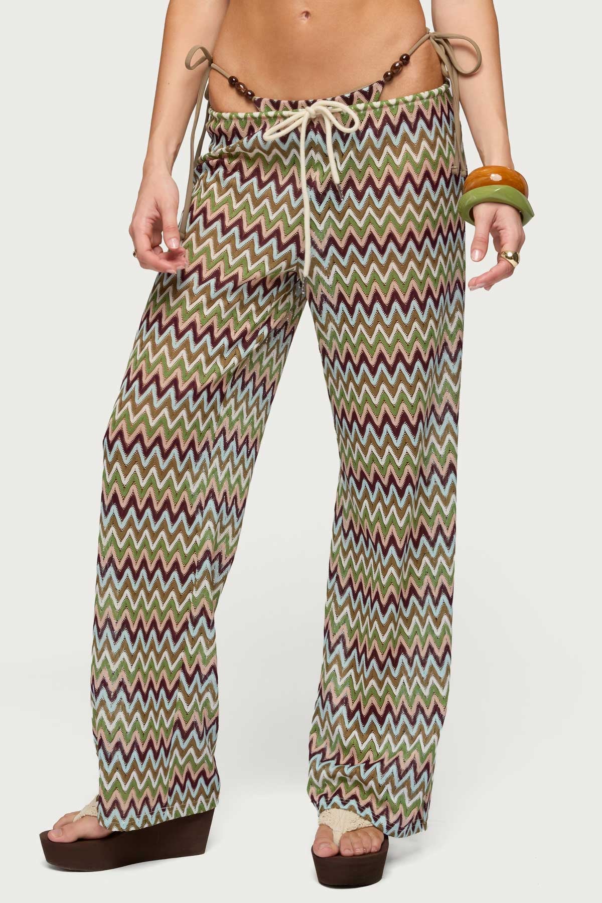 Mindee Zigzag Crochet Pants - OLIVE