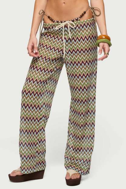Mindee Zigzag Crochet Pants - OLIVE
