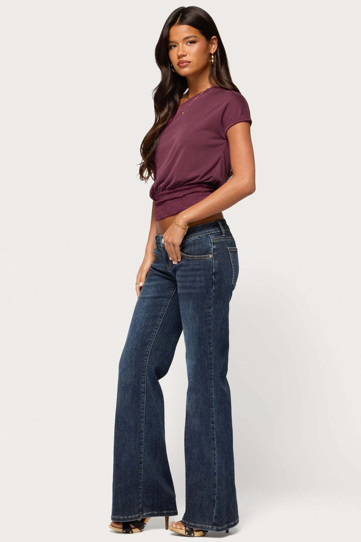Michy Off Shoulder Lacey Top - PLUM