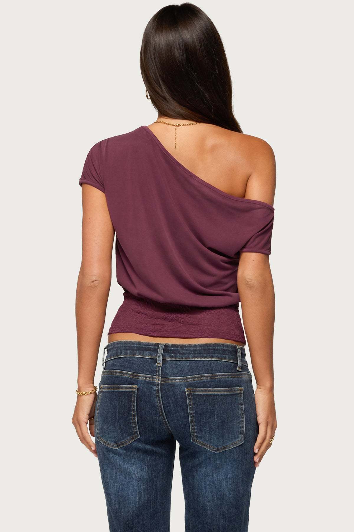 Michy Off Shoulder Lacey Top - PLUM