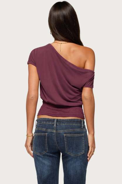Michy Off Shoulder Lacey Top - PLUM