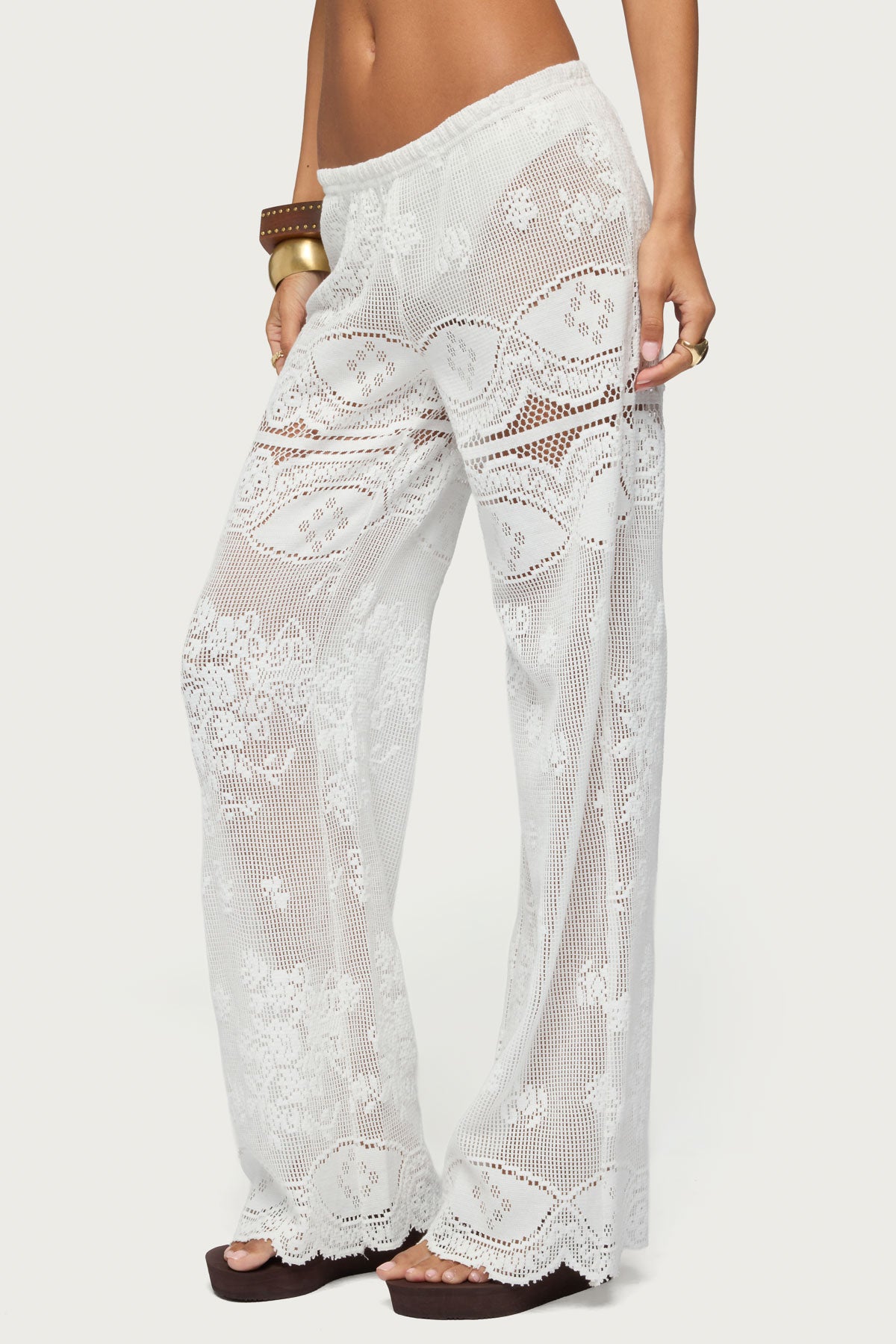 Milaya Sheer Crochet Straight Leg Pants - WHITE