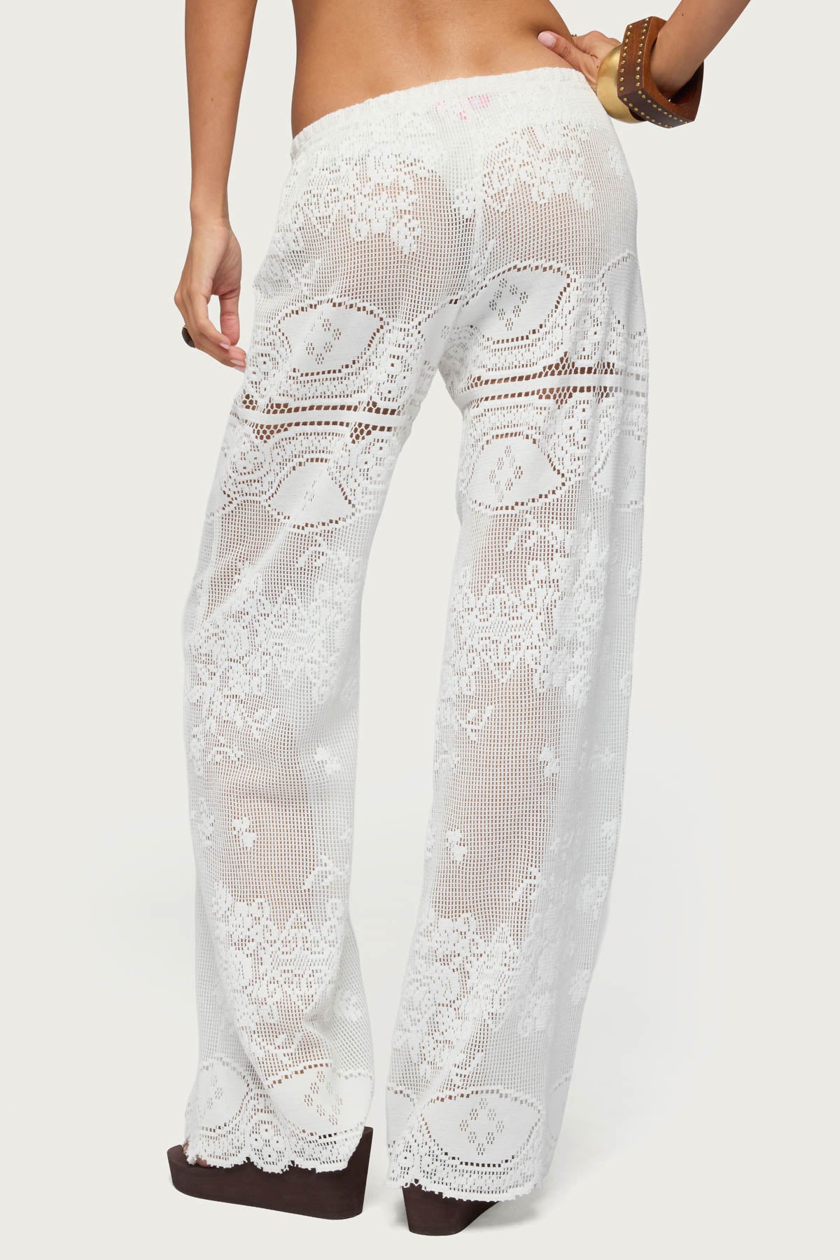 Milaya Sheer Crochet Straight Leg Pants - WHITE
