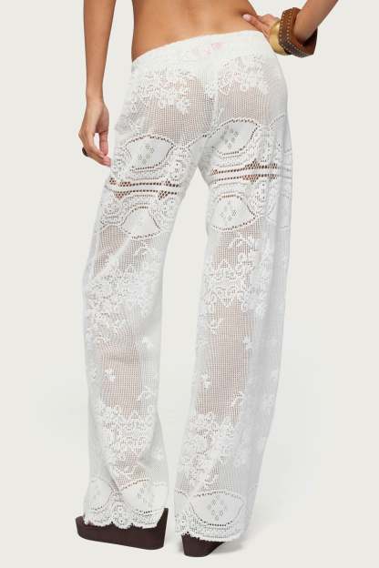 Milaya Sheer Crochet Straight Leg Pants - WHITE