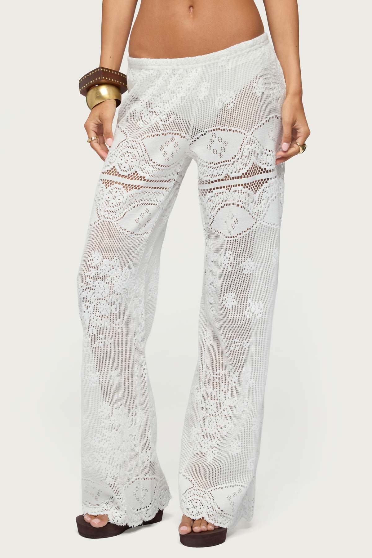 Milaya Sheer Crochet Straight Leg Pants - WHITE