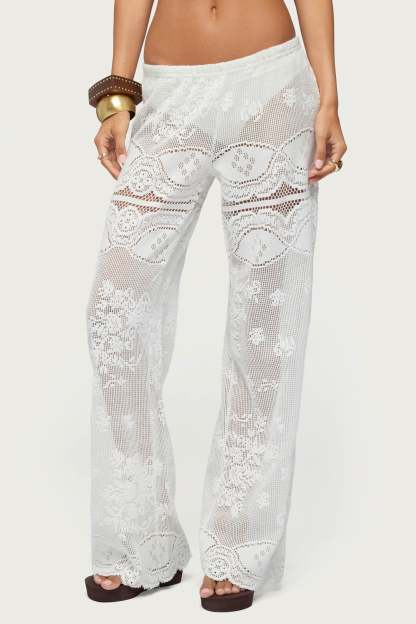 Milaya Sheer Crochet Straight Leg Pants - WHITE