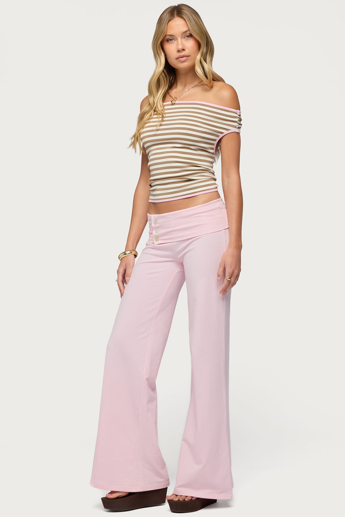 Poppy Foldover Wide Leg Pants - PINK