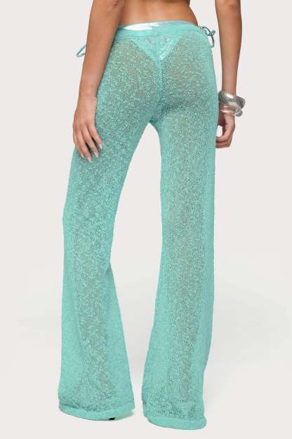Bena Textured Knit Flared Pants - TURQUOISE