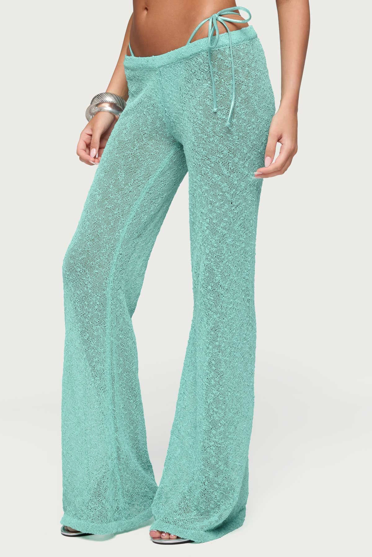Bena Textured Knit Flared Pants - TURQUOISE