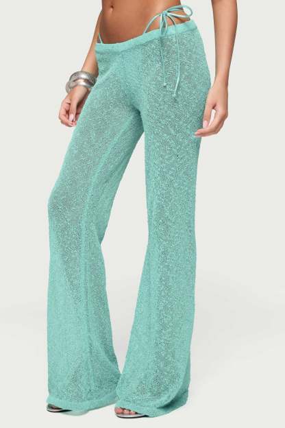 Bena Textured Knit Flared Pants - TURQUOISE