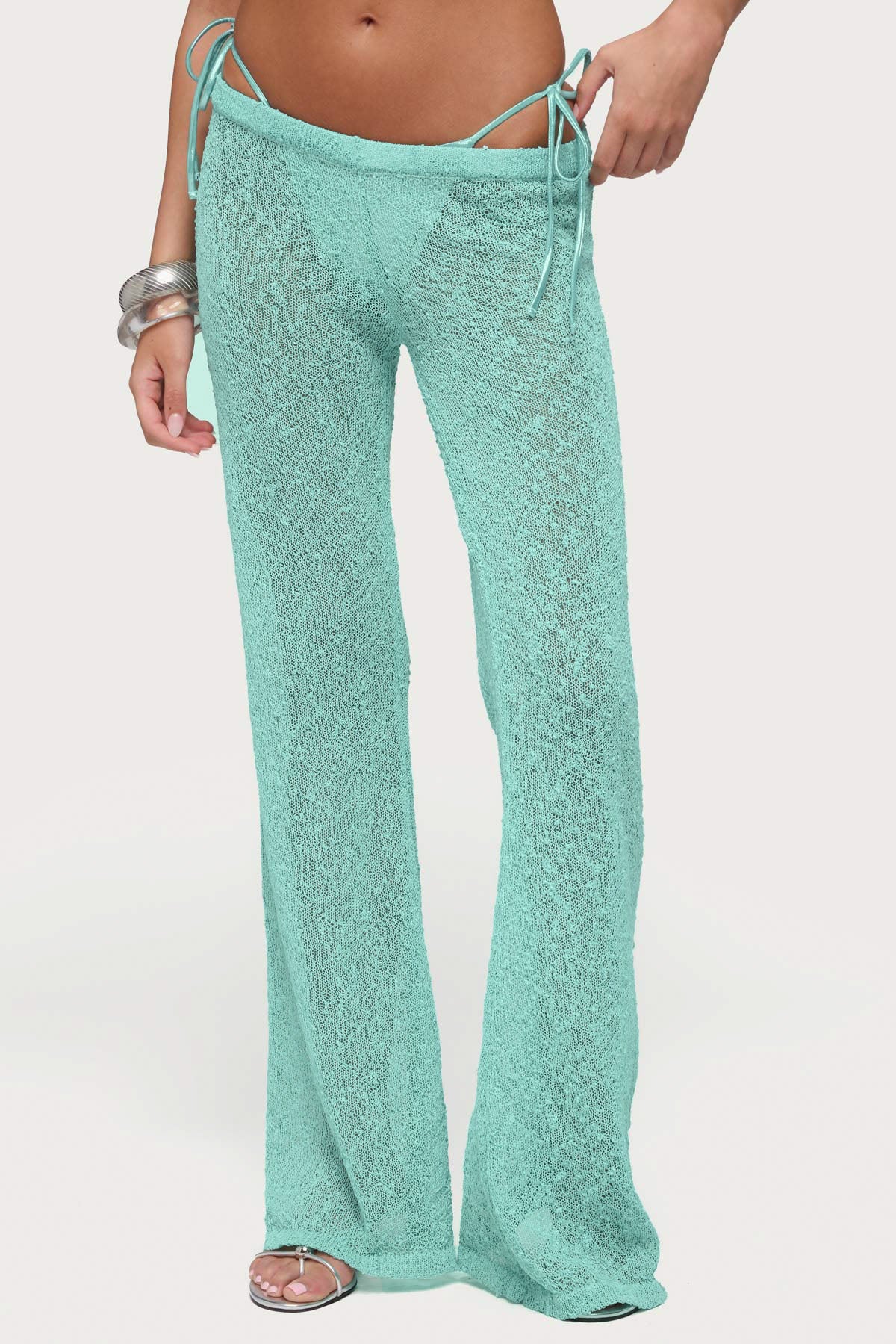 Bena Textured Knit Flared Pants - TURQUOISE