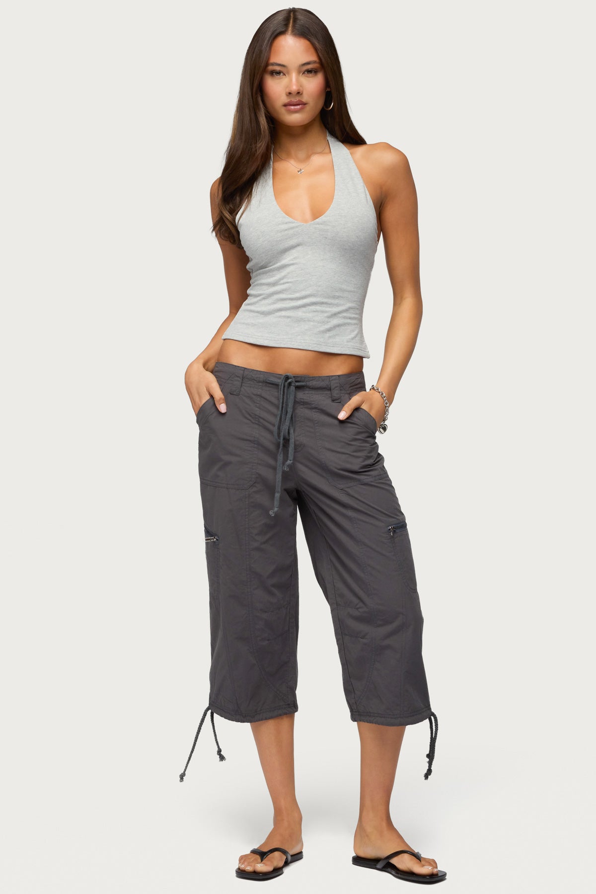 Lilith Cargo Capri Pants - GRAY