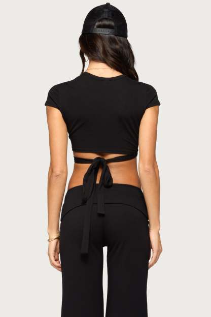 Laverne Wrap Crop Top - BLACK