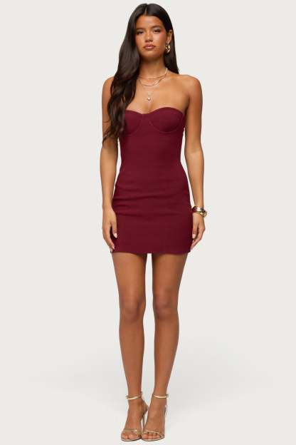 Sirena Strapless Cupped Mini Dress - BURGUNDY