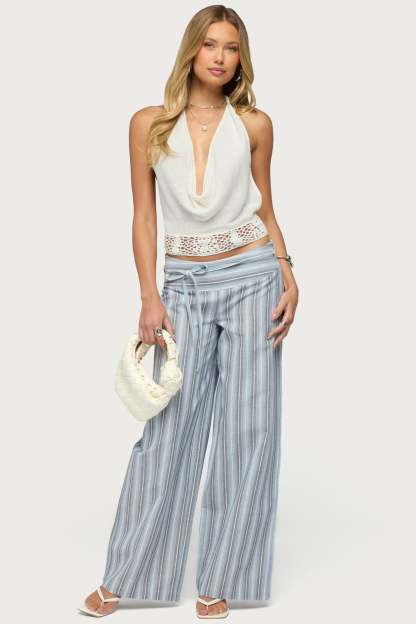 Chera Striped Wide Leg Pants - BLUE