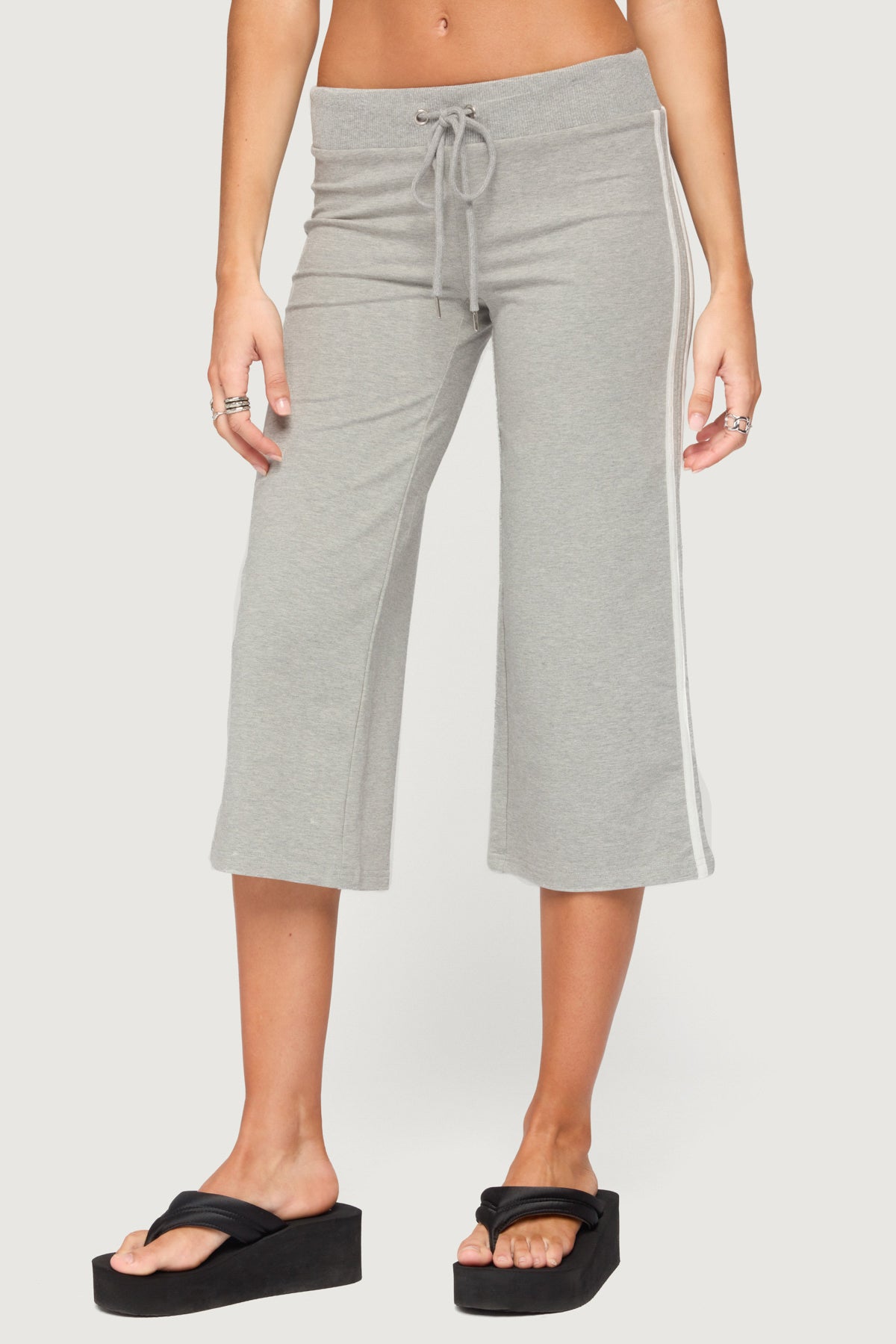 Zanele Side Stripe Capri Sweatpants - GRAY-MELANGE