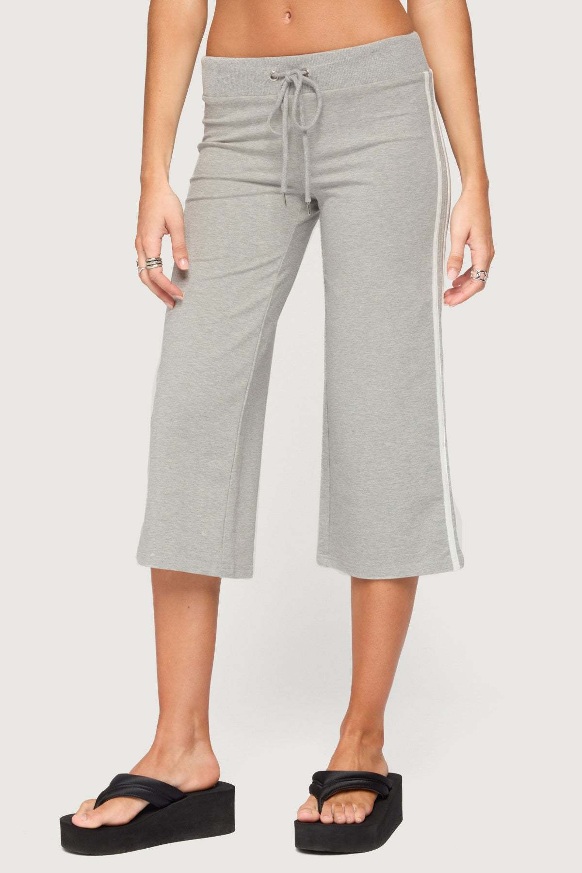 Zanele Side Stripe Capri Sweatpants - GRAY-MELANGE