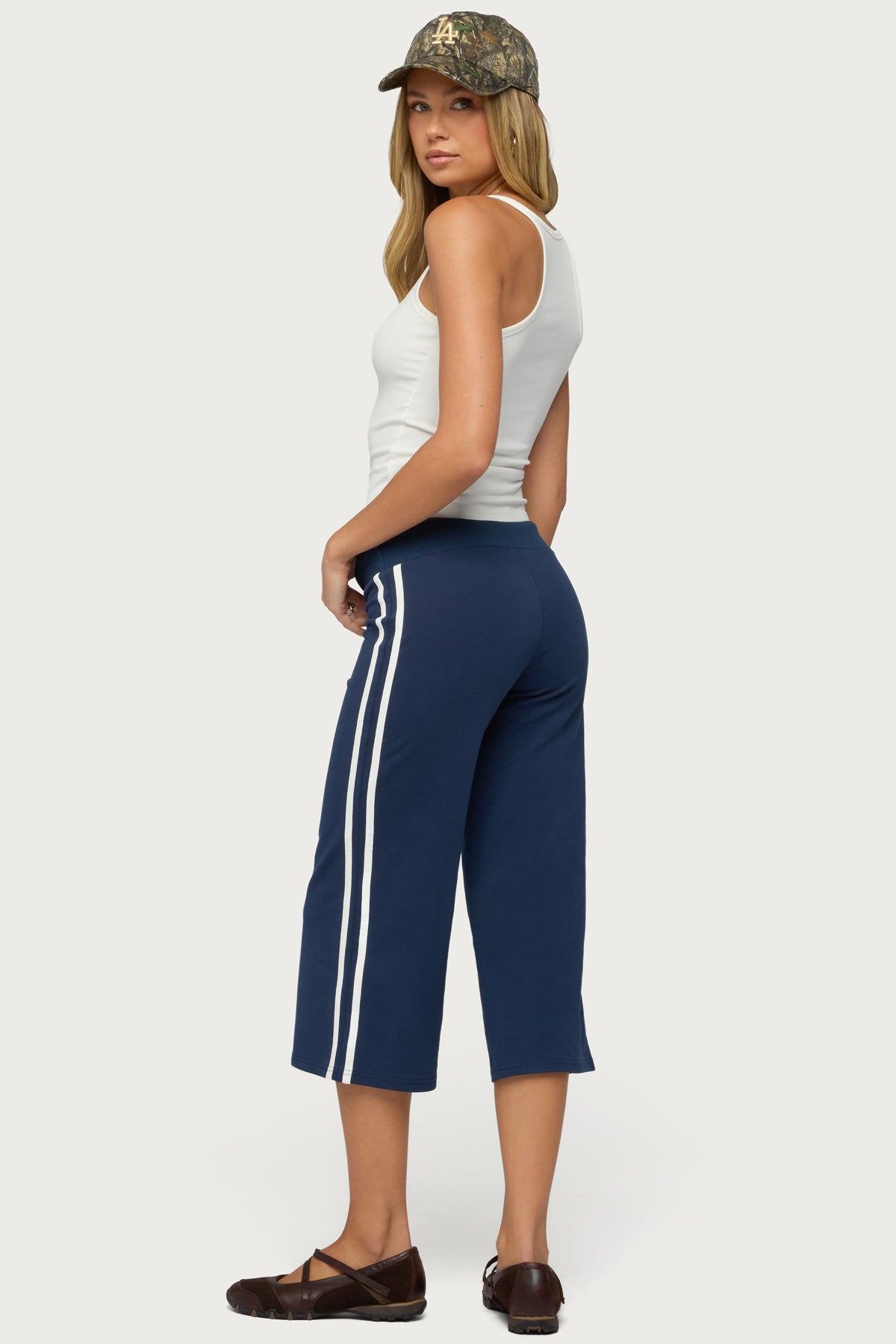 Zanele Side Stripe Capri Sweatpants - NAVY-AND-WHITE
