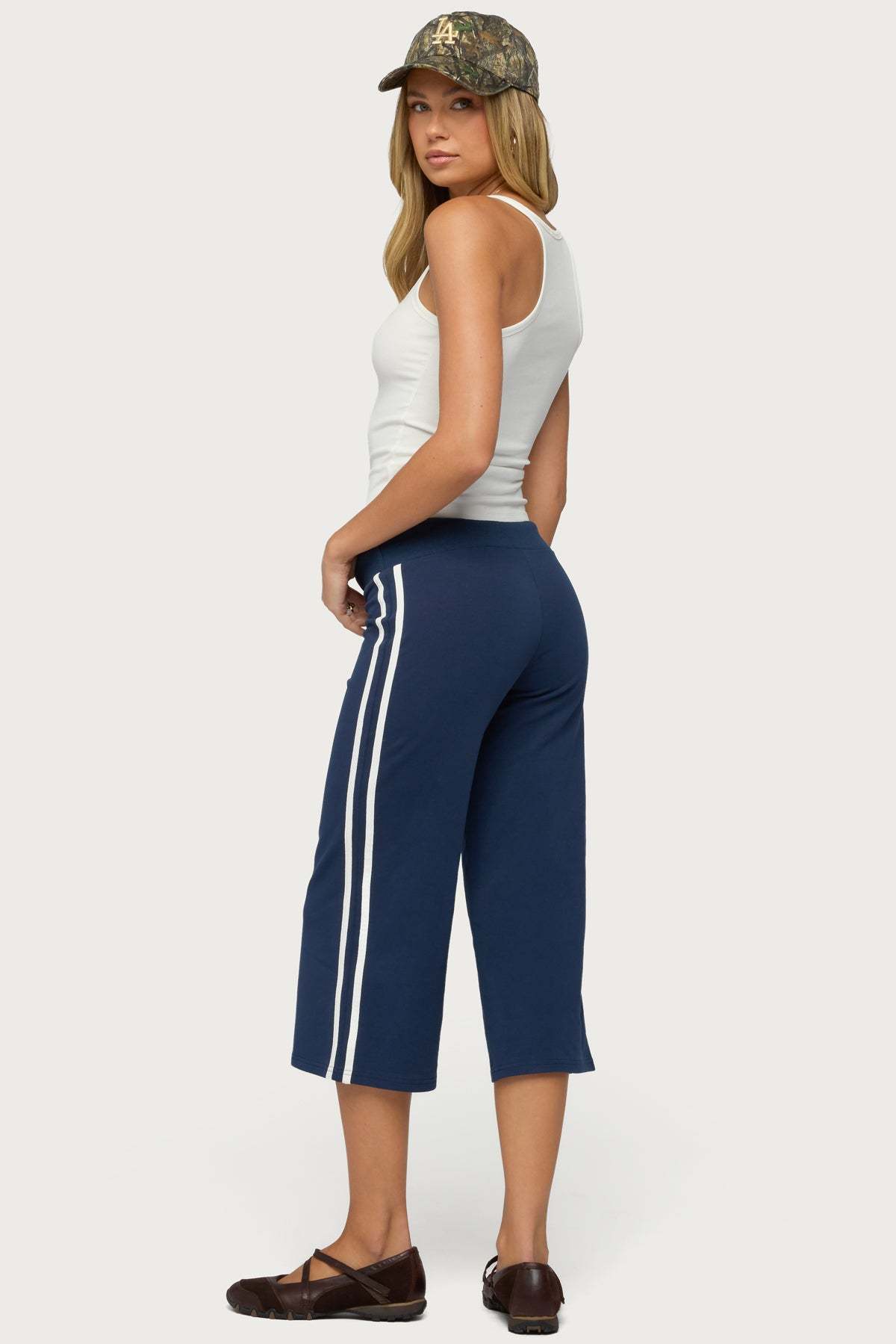 Zanele Side Stripe Capri Sweatpants - NAVY-AND-WHITE