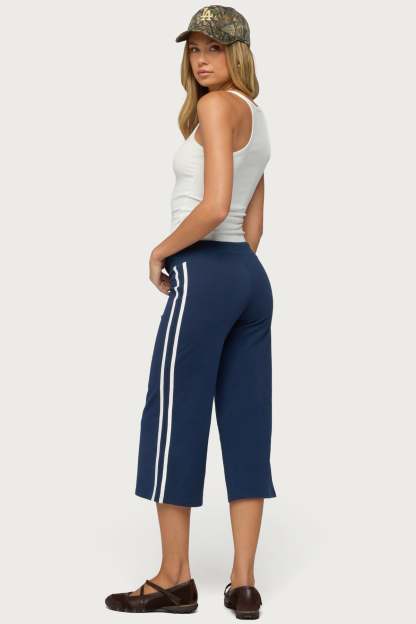 Zanele Side Stripe Capri Sweatpants - NAVY-AND-WHITE