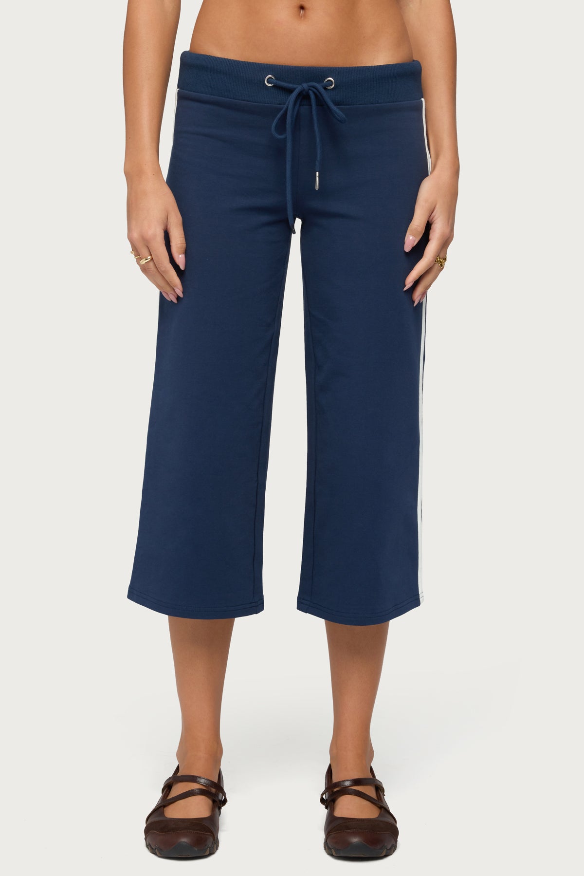 Zanele Side Stripe Capri Sweatpants - NAVY-AND-WHITE
