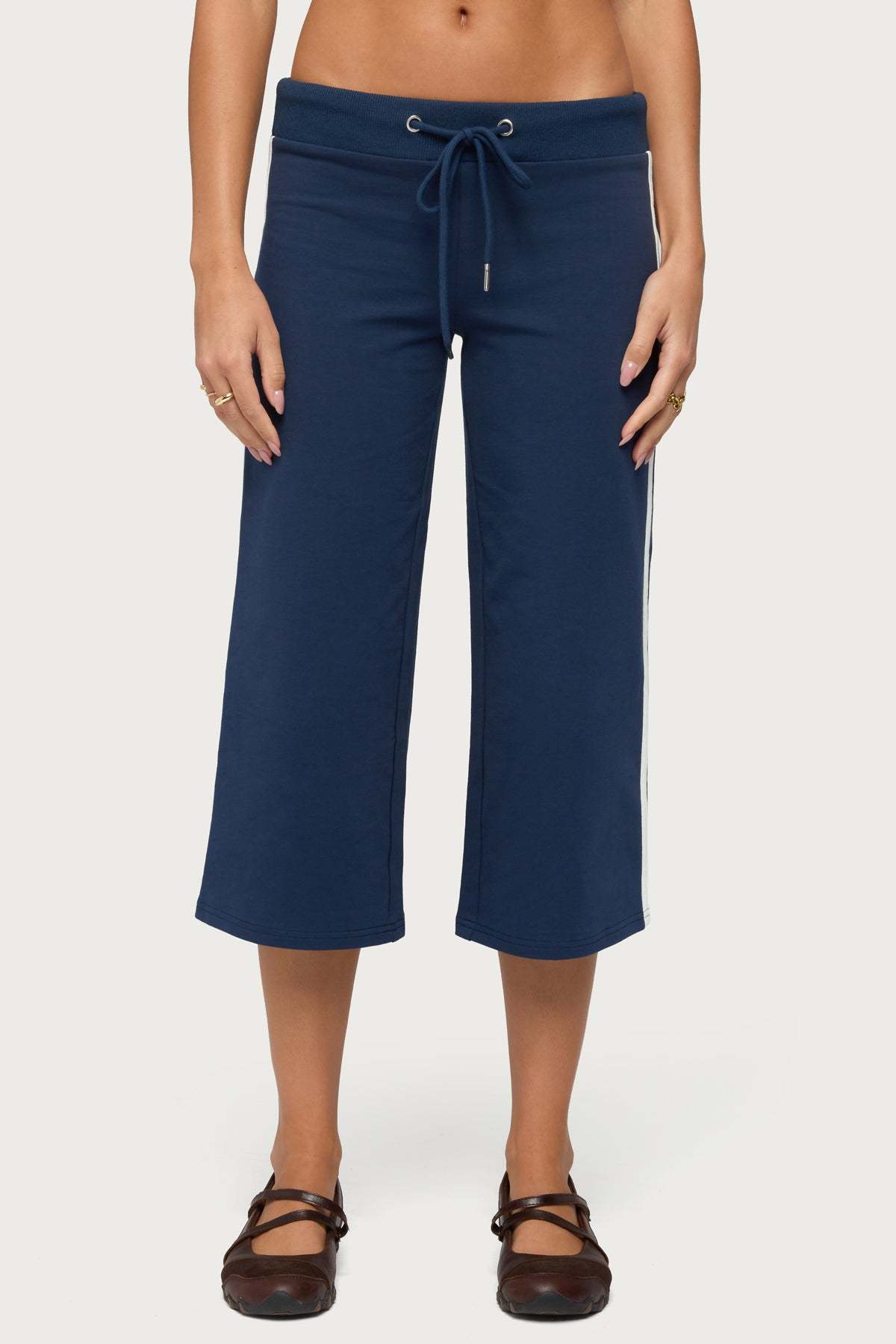 Zanele Side Stripe Capri Sweatpants - NAVY-AND-WHITE