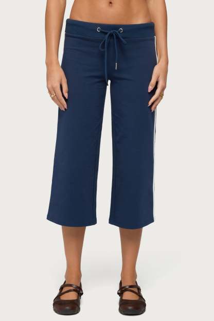 Zanele Side Stripe Capri Sweatpants - NAVY-AND-WHITE