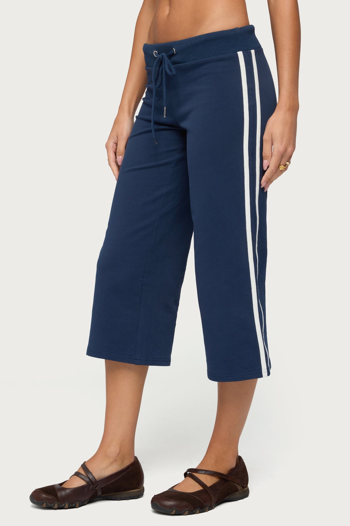 Zanele Side Stripe Capri Sweatpants - NAVY-AND-WHITE