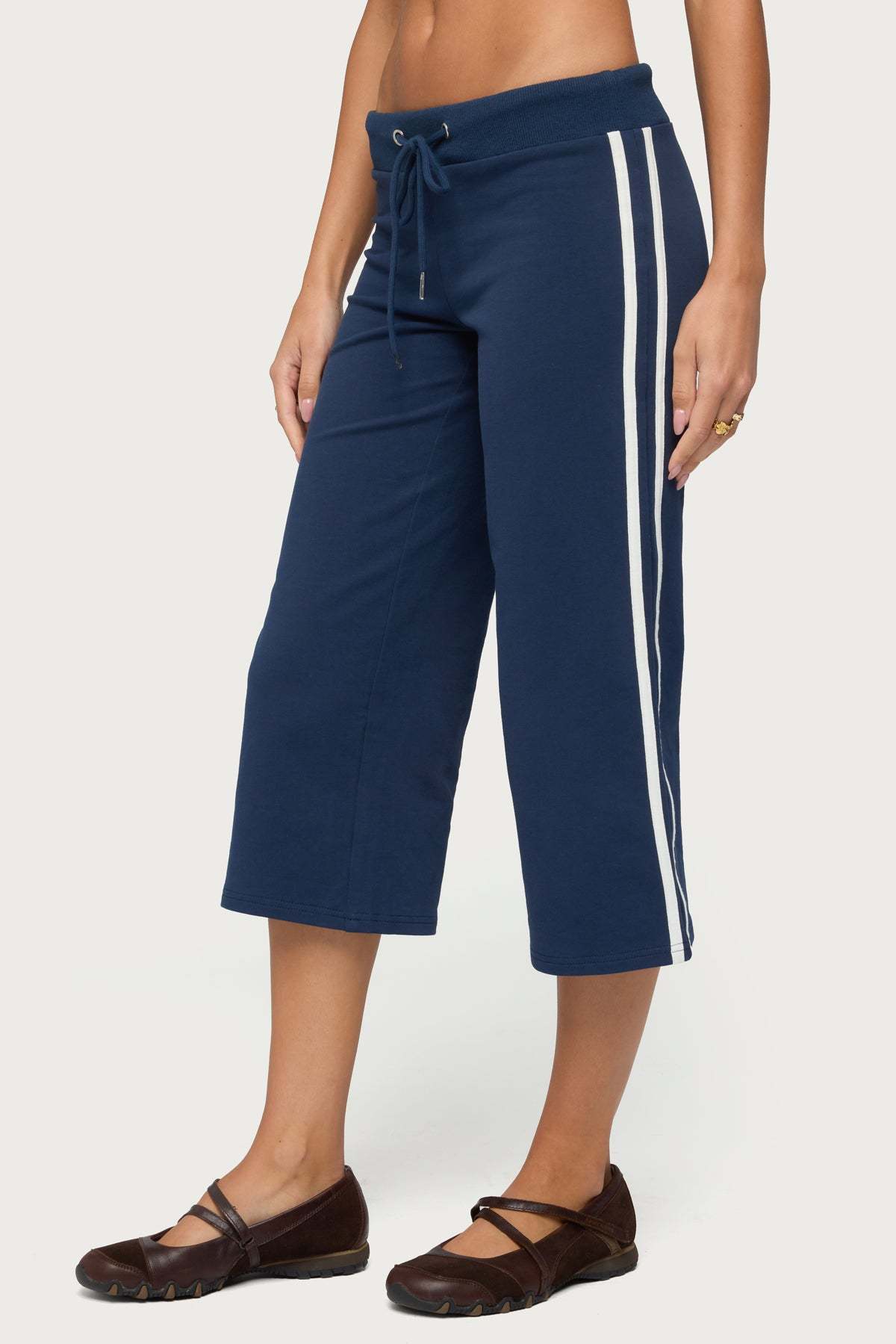Zanele Side Stripe Capri Sweatpants - NAVY-AND-WHITE