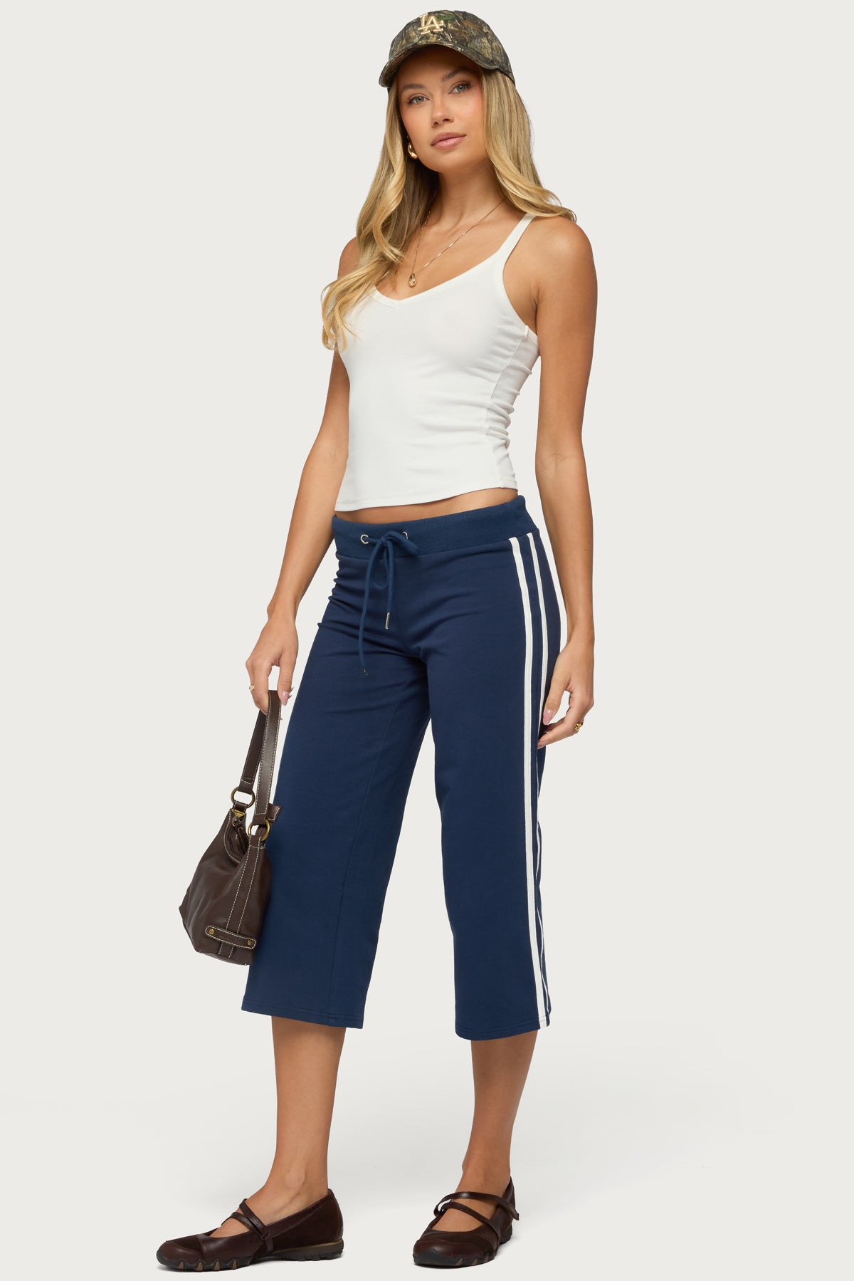Zanele Side Stripe Capri Sweatpants - NAVY-AND-WHITE