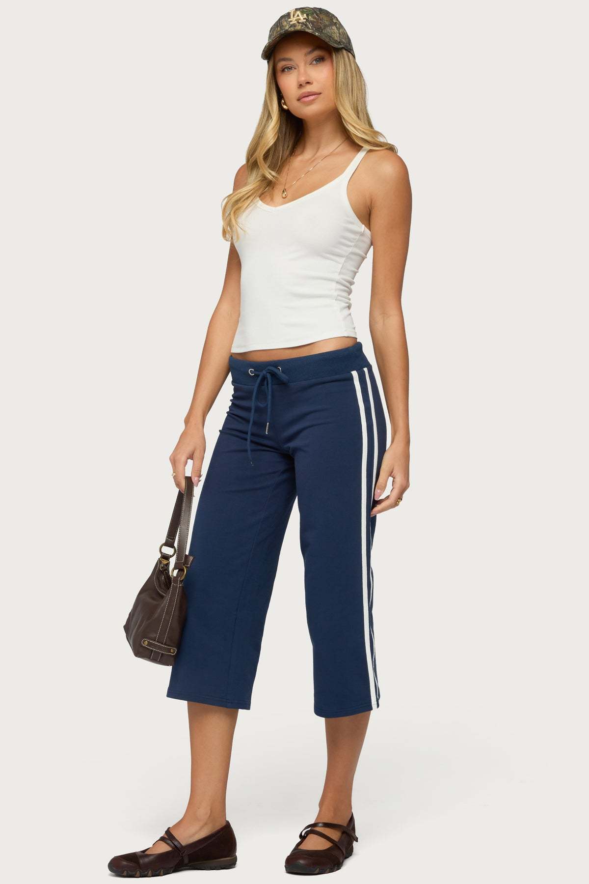 Zanele Side Stripe Capri Sweatpants - NAVY-AND-WHITE
