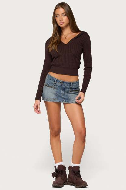 Kimani Cable Knit Hooded Sweater - BROWN