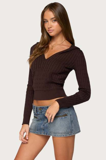 Kimani Cable Knit Hooded Sweater - BROWN
