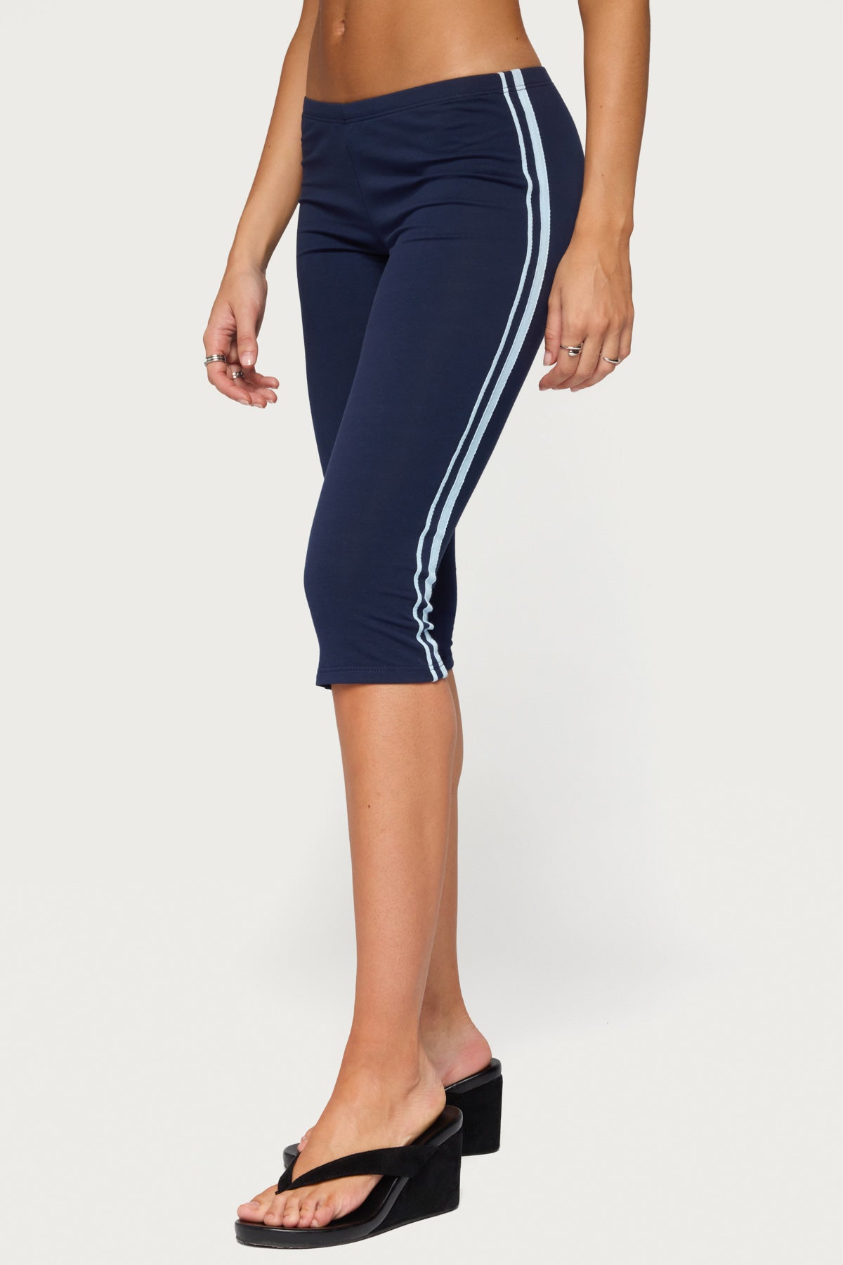 Danie Stripey Capri Leggings - NAVY