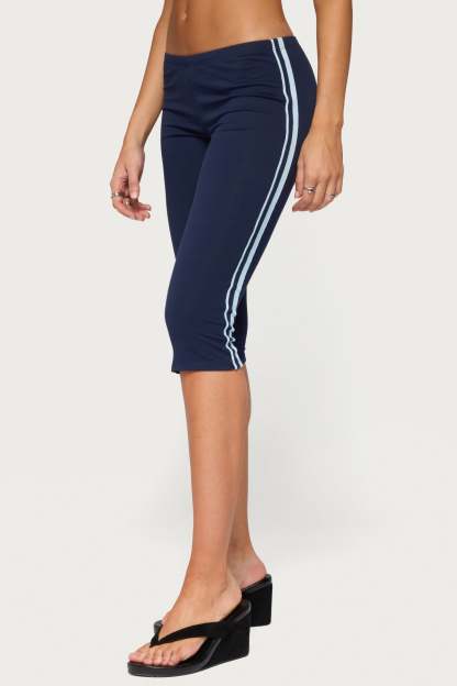 Danie Stripey Capri Leggings - NAVY