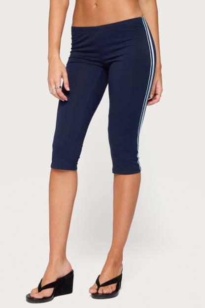 Danie Stripey Capri Leggings - NAVY