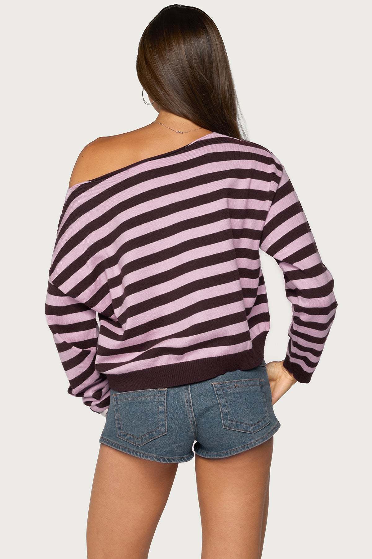 Edikted Campus Striped Knit Sweater - BURGUNDY-AND-PINK