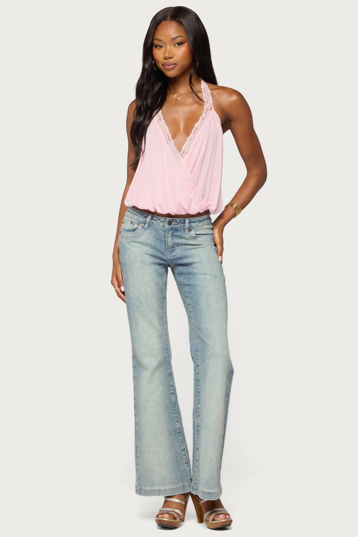 Eilen Lacey Wrap Halter Top - PINK