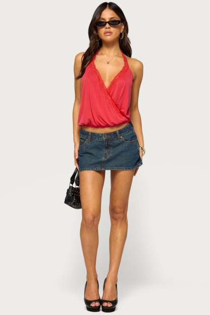 Eilen Lacey Wrap Halter Top - RED