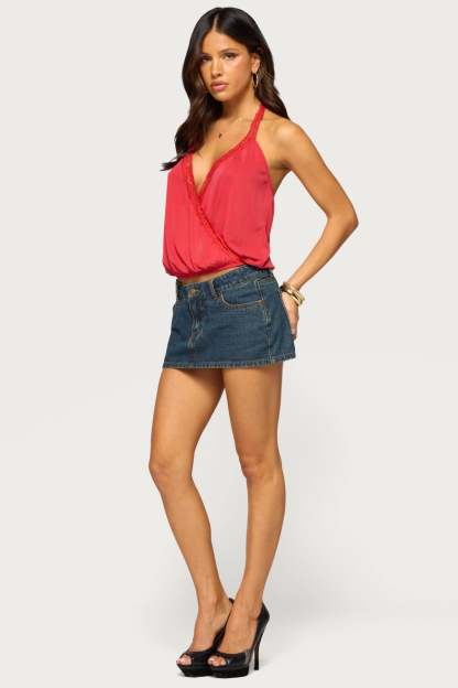 Eilen Lacey Wrap Halter Top - RED