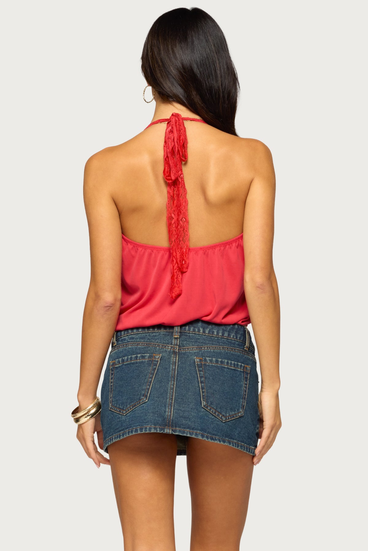 Eilen Lacey Wrap Halter Top - RED