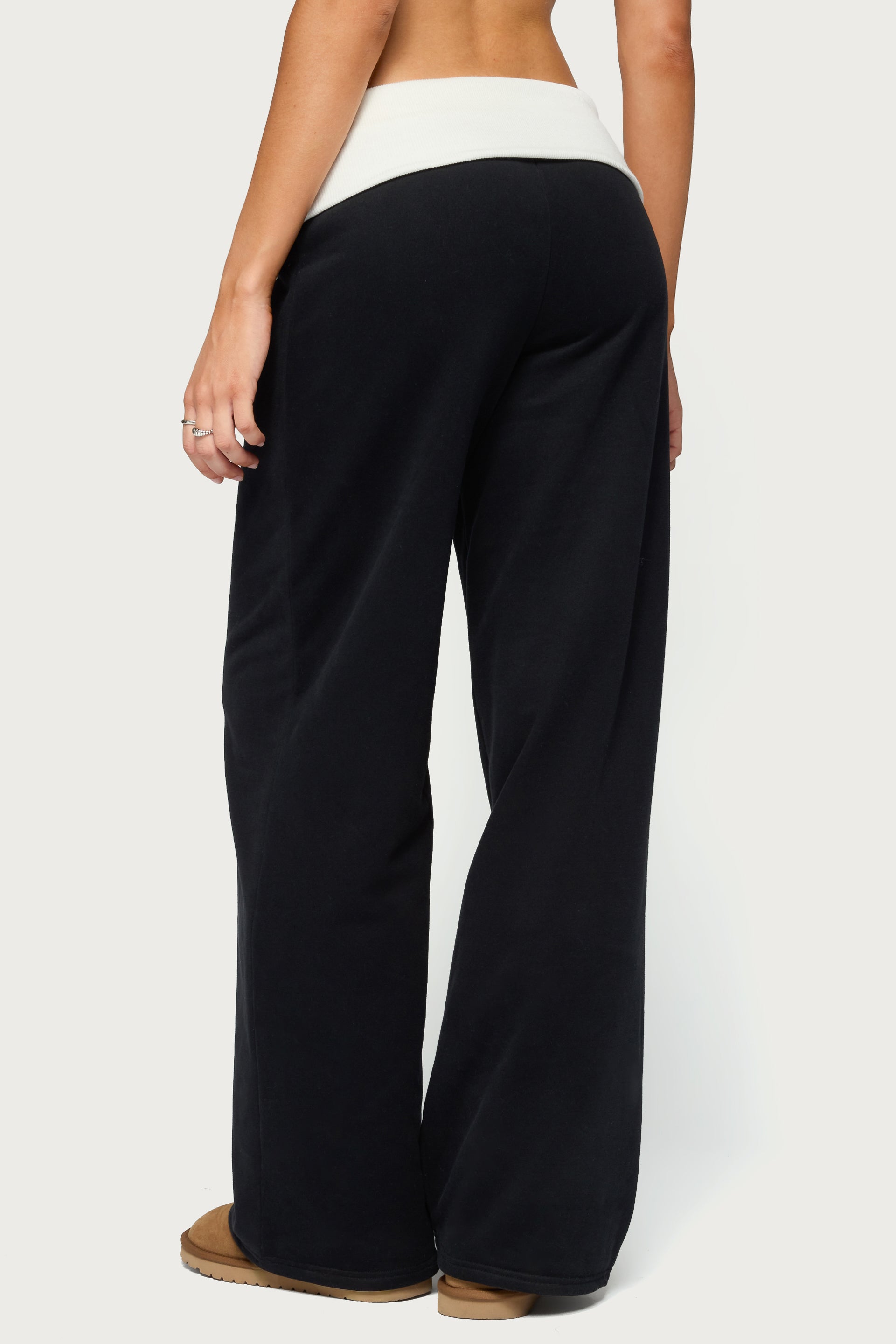 Idha Contrast Foldover Baggy Sweatpants - BLACK
