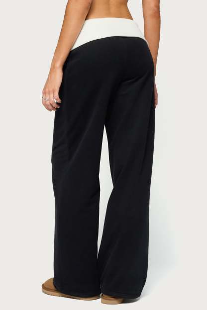 Idha Contrast Foldover Baggy Sweatpants - BLACK