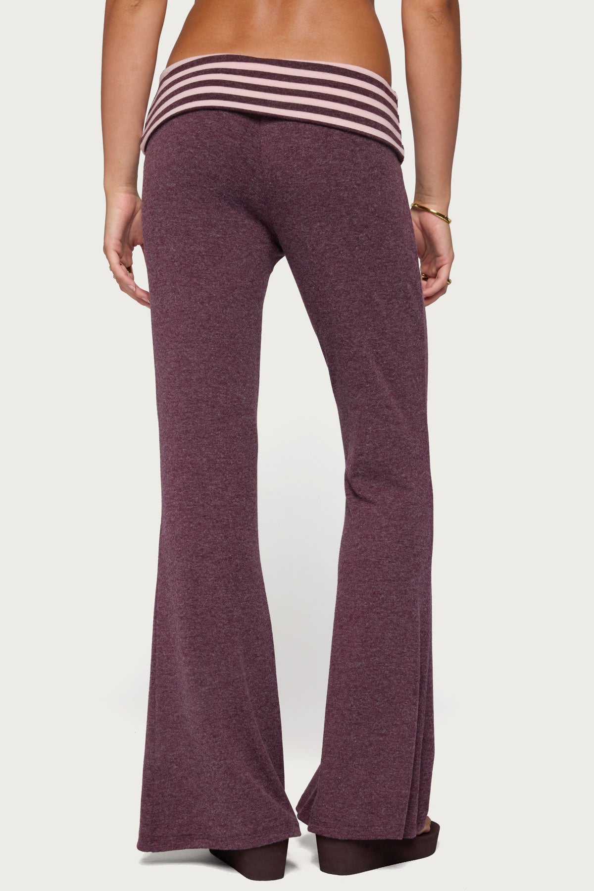 Stay Edikted Stripey Foldover Pants - BURGUNDY